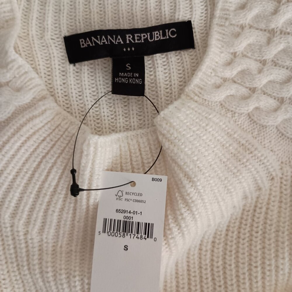 Banana Republic Cream Cable Knit Mock Neck Long Sweater Women’s Size S NWT - Picture 8 of 14